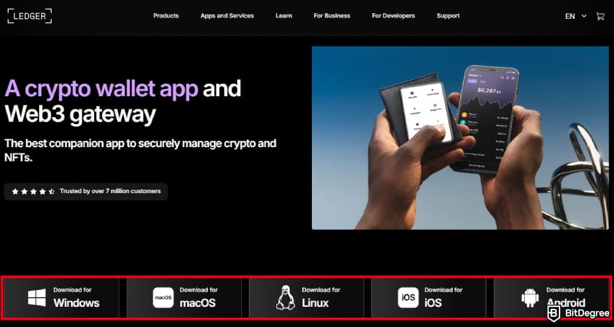 Crypto wallet for business: Ledger Live app download page.