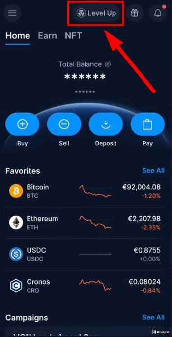 Crypto.com Level Up review: go to [Level Up] section.