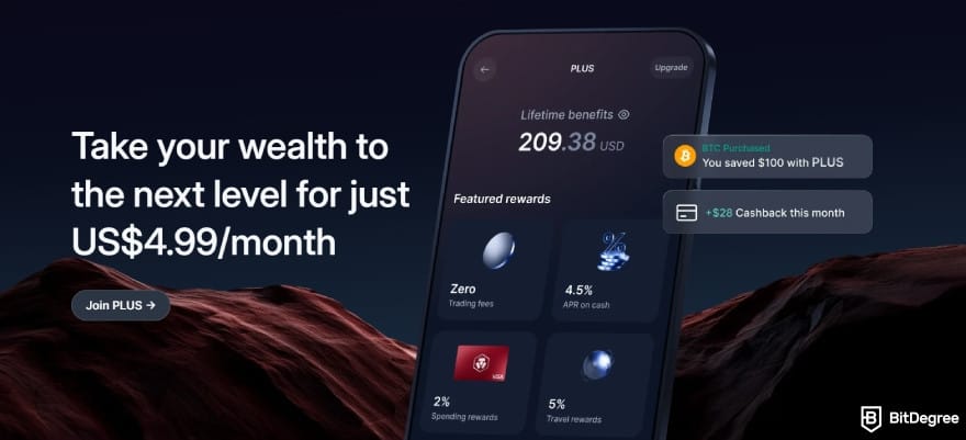 Crypto.com Level Up review: monthly subscription price for Plus tier.