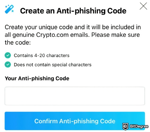 Crypto.com NFT review: the Anti-Phishing Code.