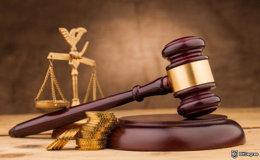 Cryptocurrency jobs: a judge's gavel representing law and regulations.