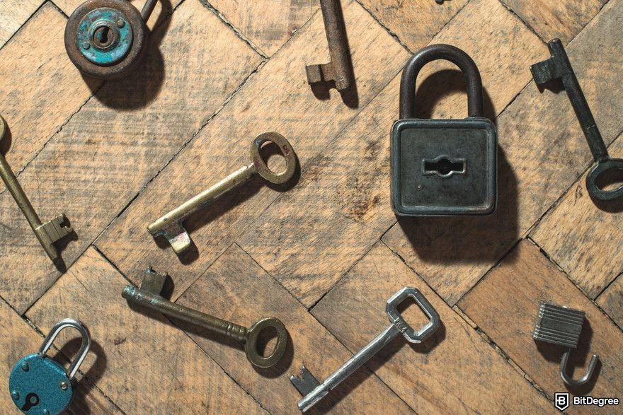 Cryptocurrency security: old padlocks and keys.