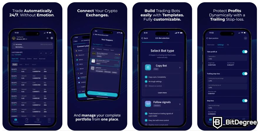 Cryptohopper review: Cryptohopper app on iPhone.