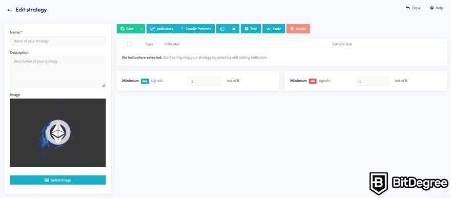 Cryptohopper review: Strategy Designer dashboard.