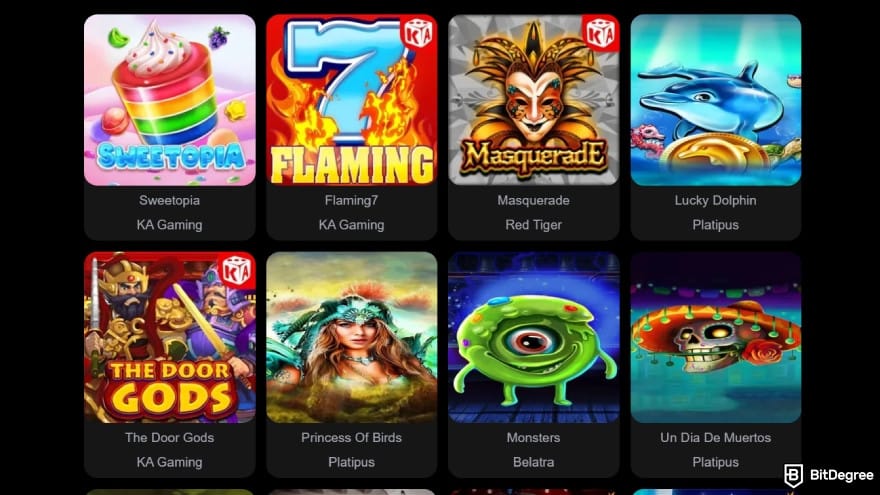 CryptoLeo casino review: game selection in grid view.