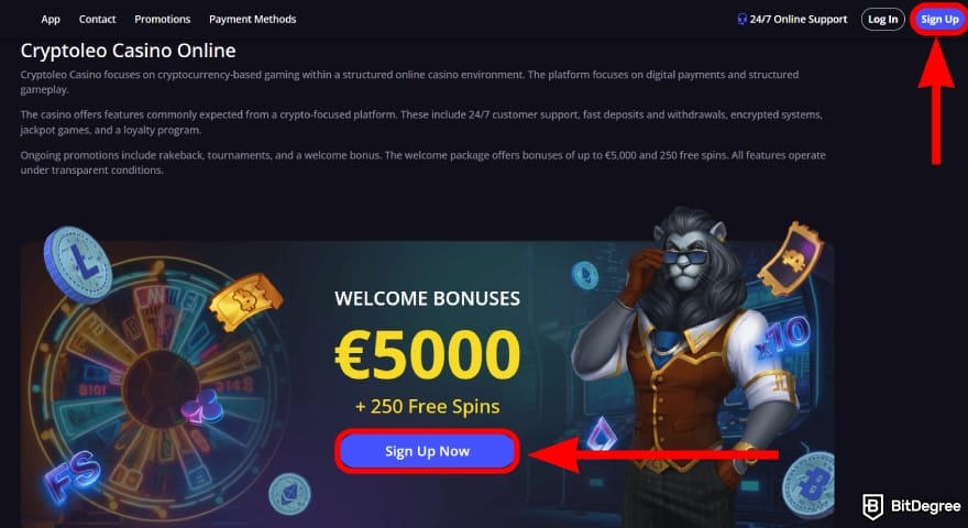 Cryptoleo casino review: click on one of the sign up buttons.