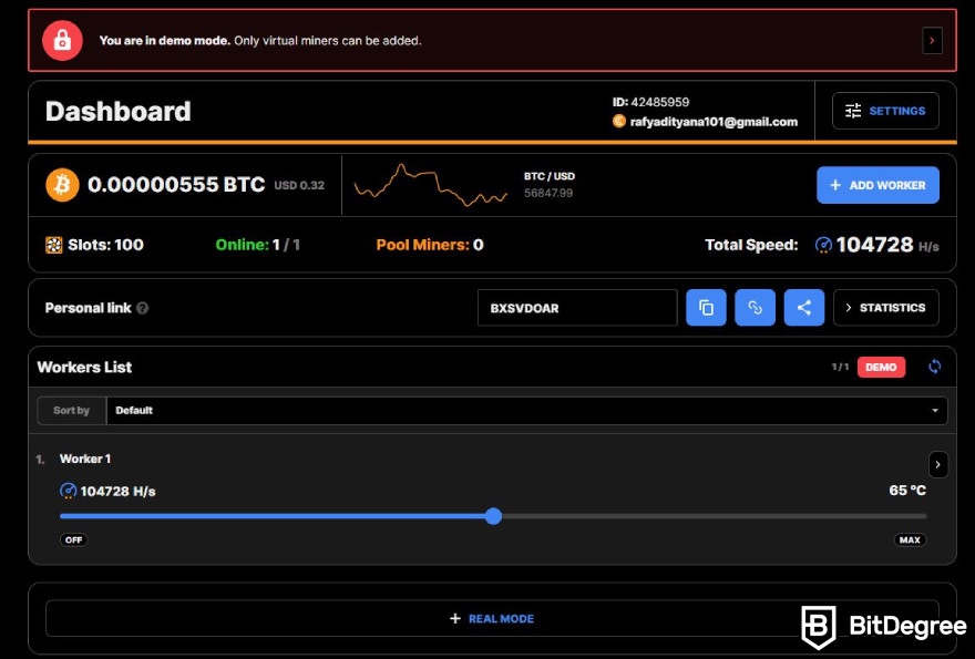 CryptoTab Browser review: CryptoTab Farm dashboard.