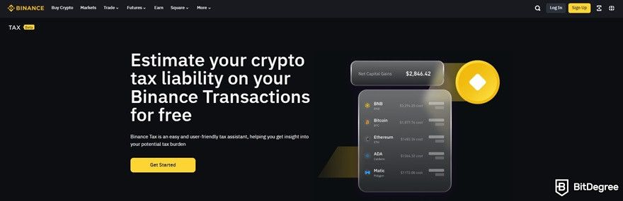 CryptoTaxCalculator review: Binance Tax homepage.