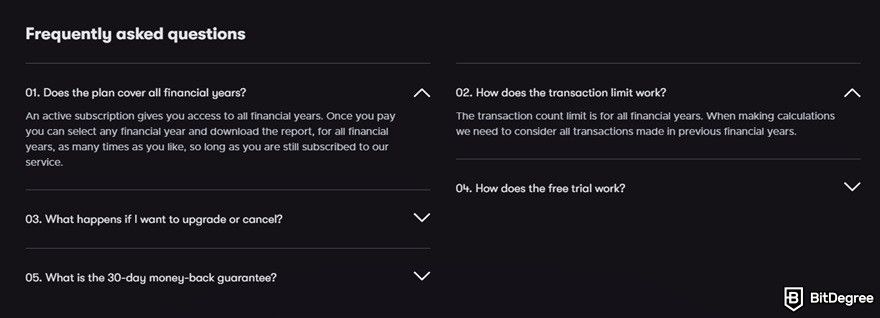 CryptoTaxCalculator review: pricing FAQs.