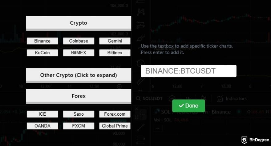 CryptoWatch review: the option to add charts to the CryptoWatch interface.