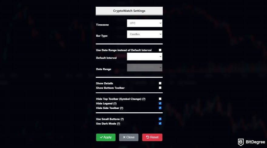 CryptoWatch reviews: the config page on CryptoWatch.