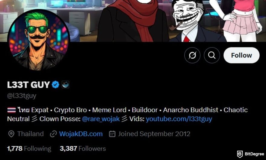 CryptoWatch review: L33T GUY's X account.