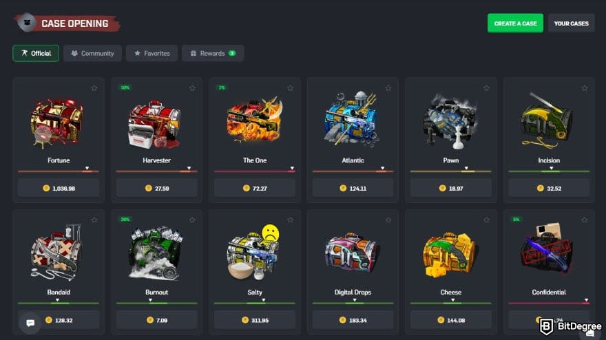 CSGORoll promo code: the Case Opening page on CSGORoll.