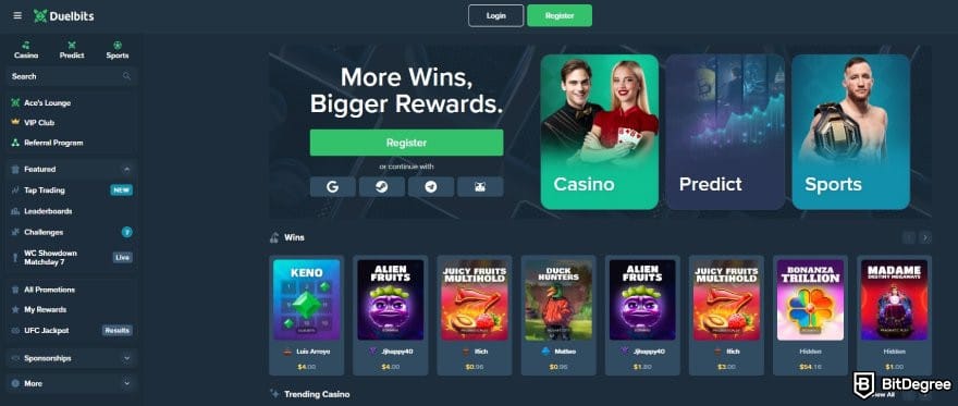 CSGORoll promo code: Duelbits' homepage.