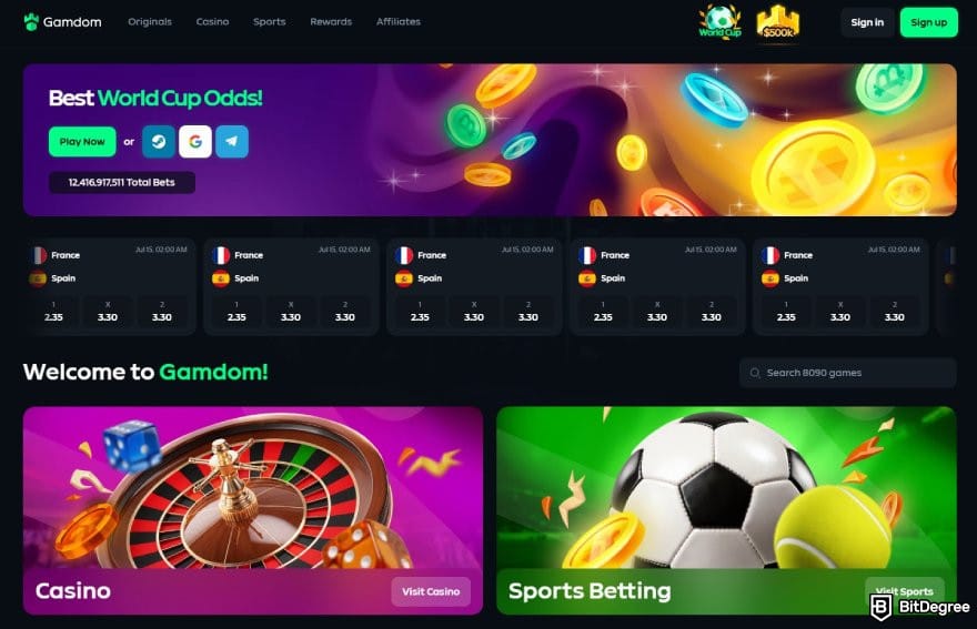 CSGORoll promo code: Gamdom's homepage.