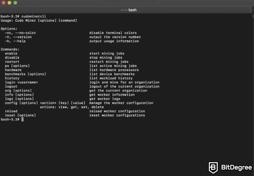 Cudo Miner review: command-line interface.