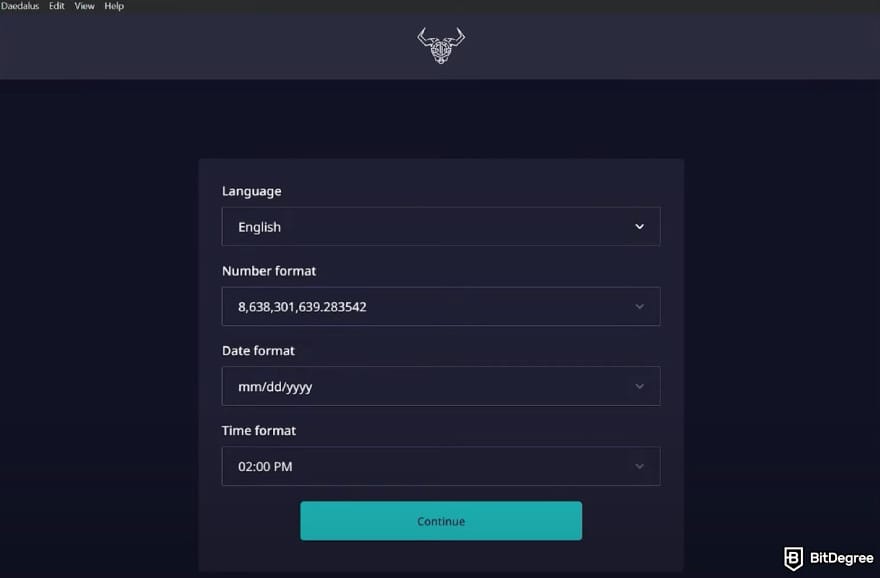 Daedalus wallet review: Daedalus' set up process.