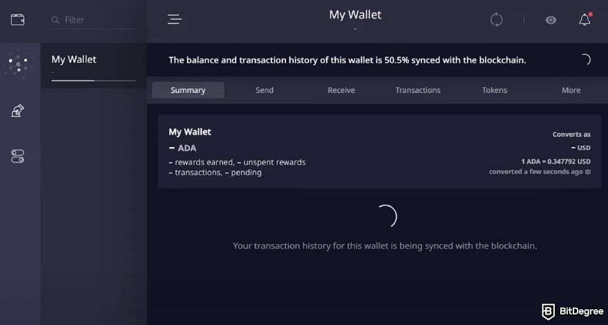 Daedalus wallet review: Daedalus wallet synchronization.