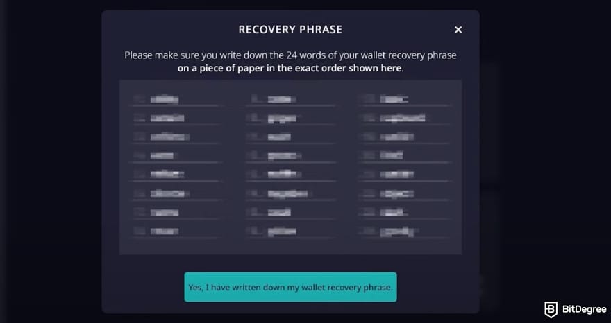 Daedalus wallet review: Daedalus wallet's recovery phrases.