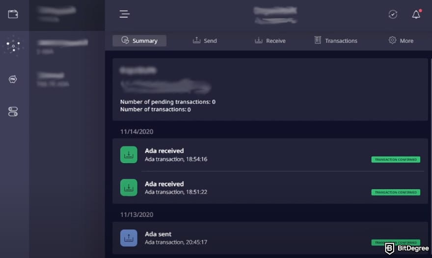 Daedalus wallet review: Daedalus' wallet application main page.