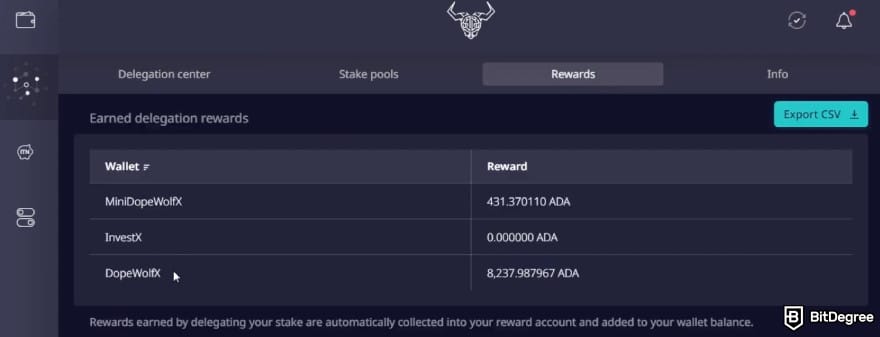 Daedalus wallet review: Daedalus' staking reward interface.