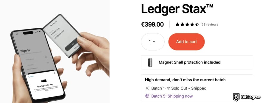 Daedalus wallet review: Ledger Stax page.