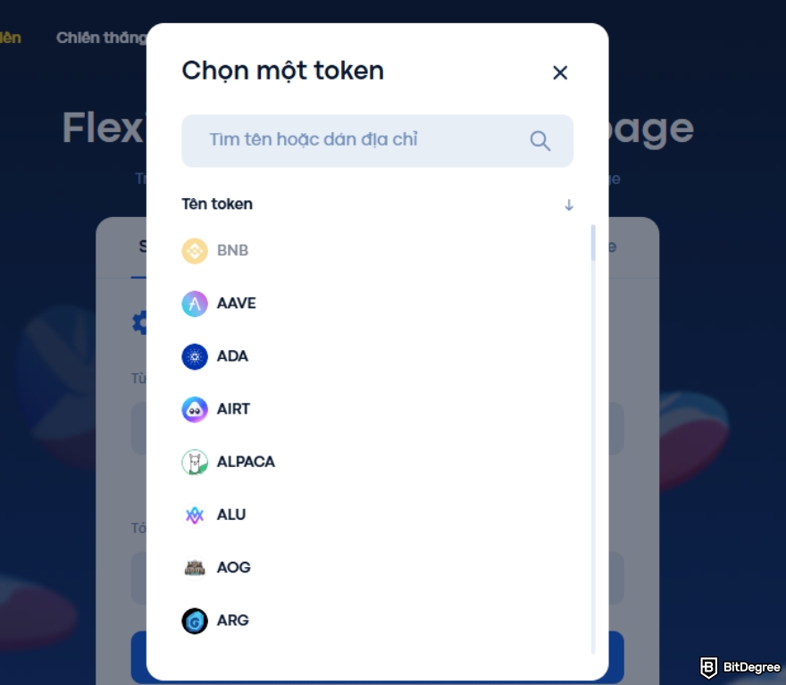 Đánh giá Biswap: Chọn token.