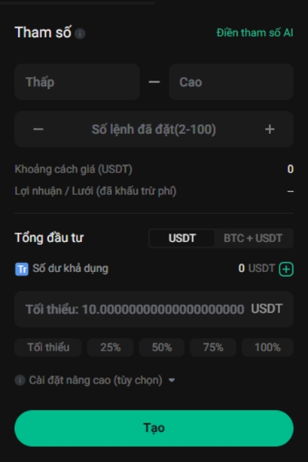 Đánh giá bot giao dịch KuCoin: bản xem trước về cài đặt Tổng đầu tư của bot giao dịch KuCoin.