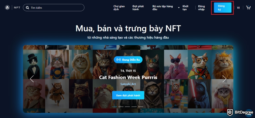 Đánh giá Crypto.com NFT: nút đăng ký trên trang chính.