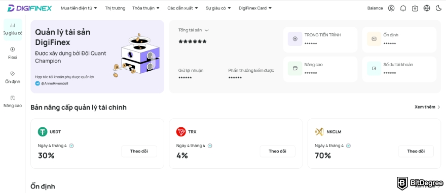 Đánh giá DigiFinex: Trang quản lý tài sản.