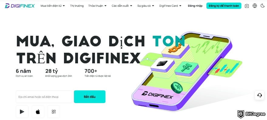 Đánh giá DigiFinex: Trang chủ.