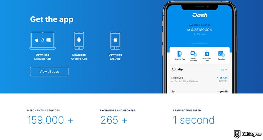 Dash wallet: Dash apps.