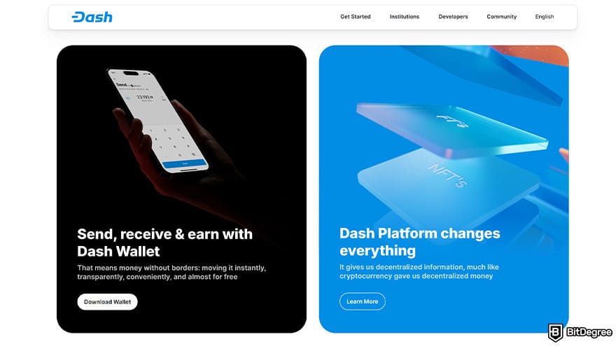Dash wallet: Dash homepage.