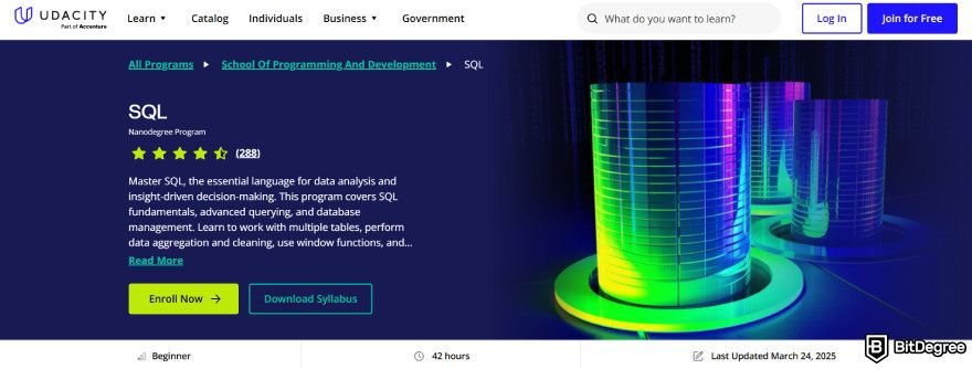 Data analyst courses: Udacity Nanodegree Program in SQL.