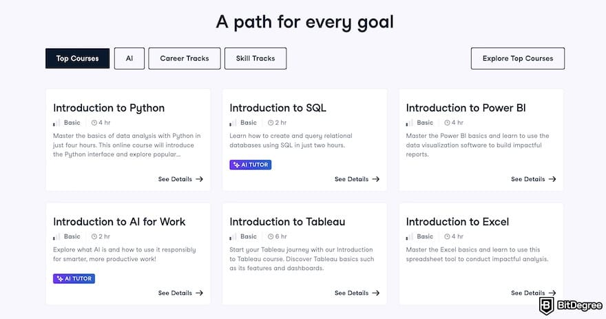 DataCamp review: the course list on DataCamp's homepage. DataCamp review: the course list on DataCamp's homepage.