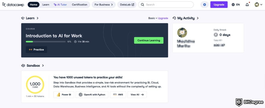DataCamp review: the profile dashboard. DataCamp review: the profile dashboard.