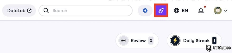 DataCamp review: the rocket icon on DataCamp's personal dashboard.