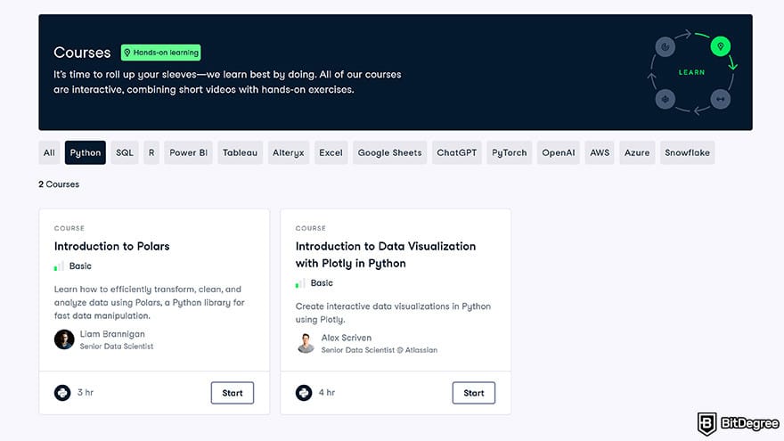 DataCamp vs Codecademy: DataCamp free python courses.