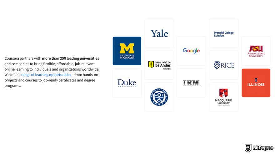 Datacamp vs Coursera: Cursera partners with more then 350 leading universities.