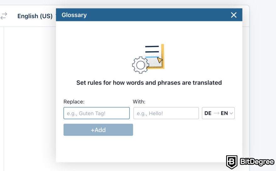 DeepL review: glossary interface.