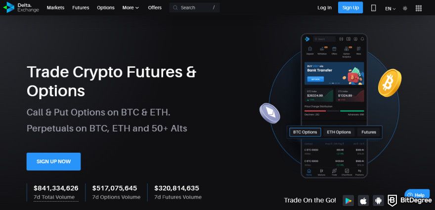 Delta Exchange review: homepage.