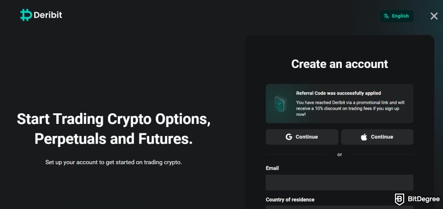 Deribit referral code: create an account on Deribit.