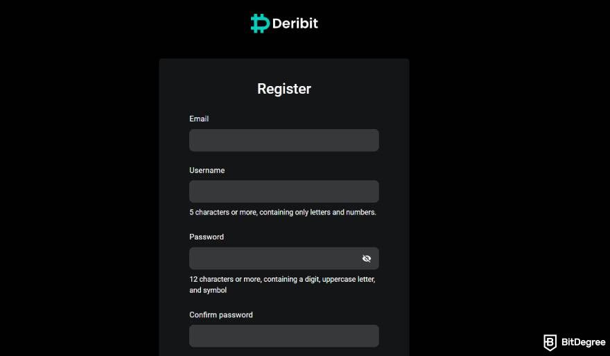 Deribit review: register.