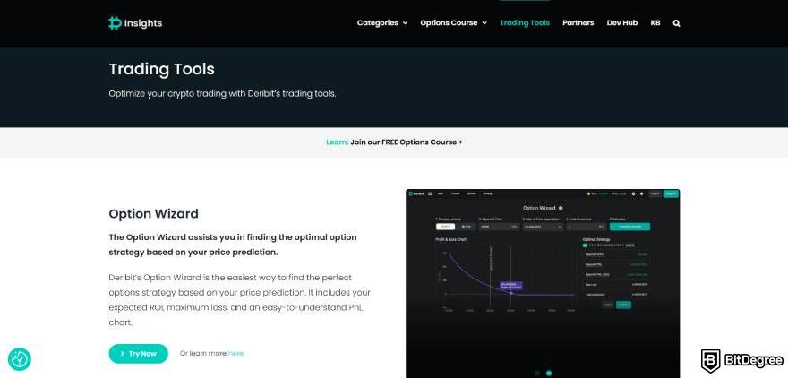 Deribit review: trading tools.