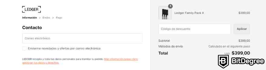 Descuento Ledger Nano X: pago con ahorro.