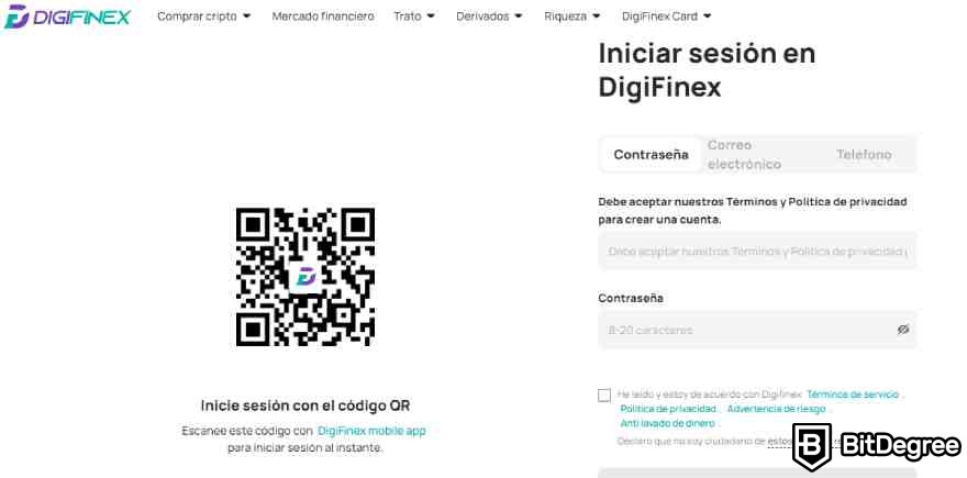 DigiFinex opiniones: código qr que te lleva directamente a la web.