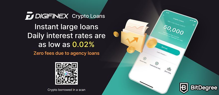 DigiFinex Review: loan landing page.