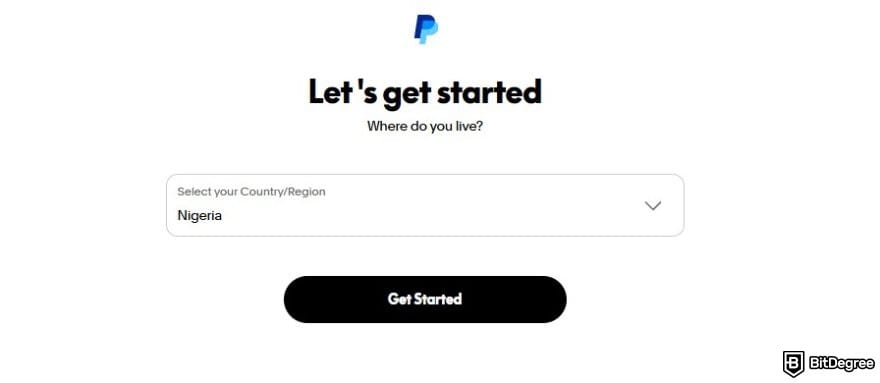 Does PayPal work in Nigeria: the country/region selection during PayPal sign up process.