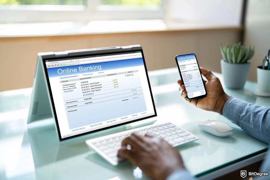 Does Wise work in Nigeria: a person opening online banking on PC and mobile.