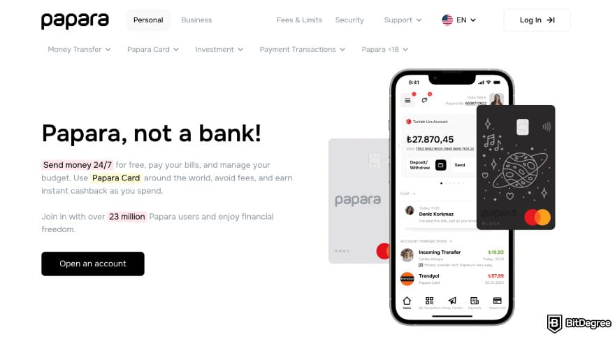 Does Wise work in Turkey: Papara homepage.